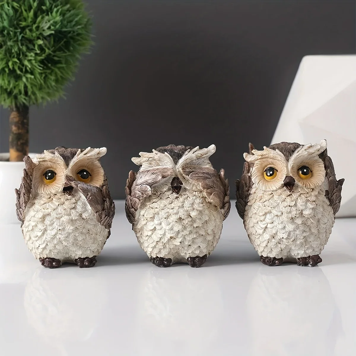 Rustic Feathered Owl Figurines - Image 2