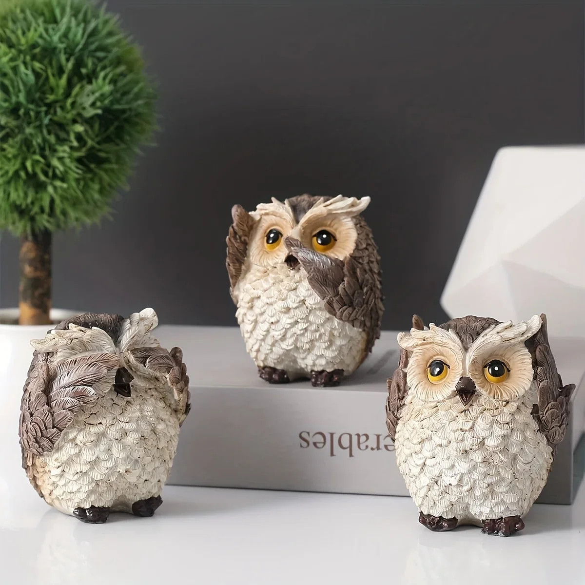 Rustic Feathered Owl Figurines - Image 3